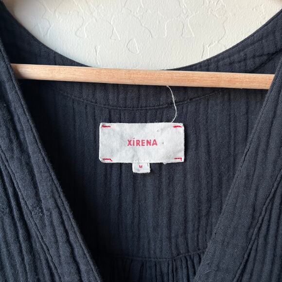 Xirena Dress Lennox Black Gauze Button Front Short Sleeve Tiered Midi Dress Sz M - Picture 5 of 9